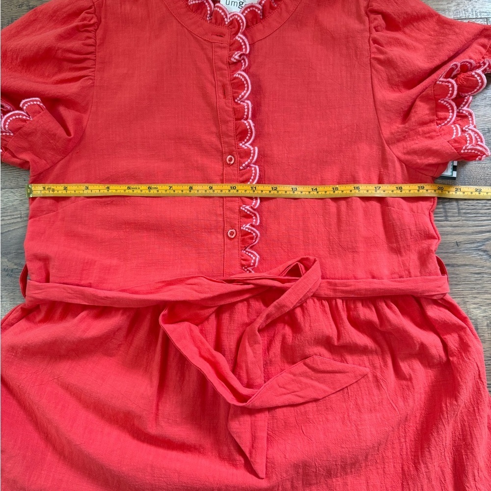 NWT! UMGEE Orange 100% cotton Tiered Maxi Dress M ruffle button belted short sl. - Picture 6 of 14